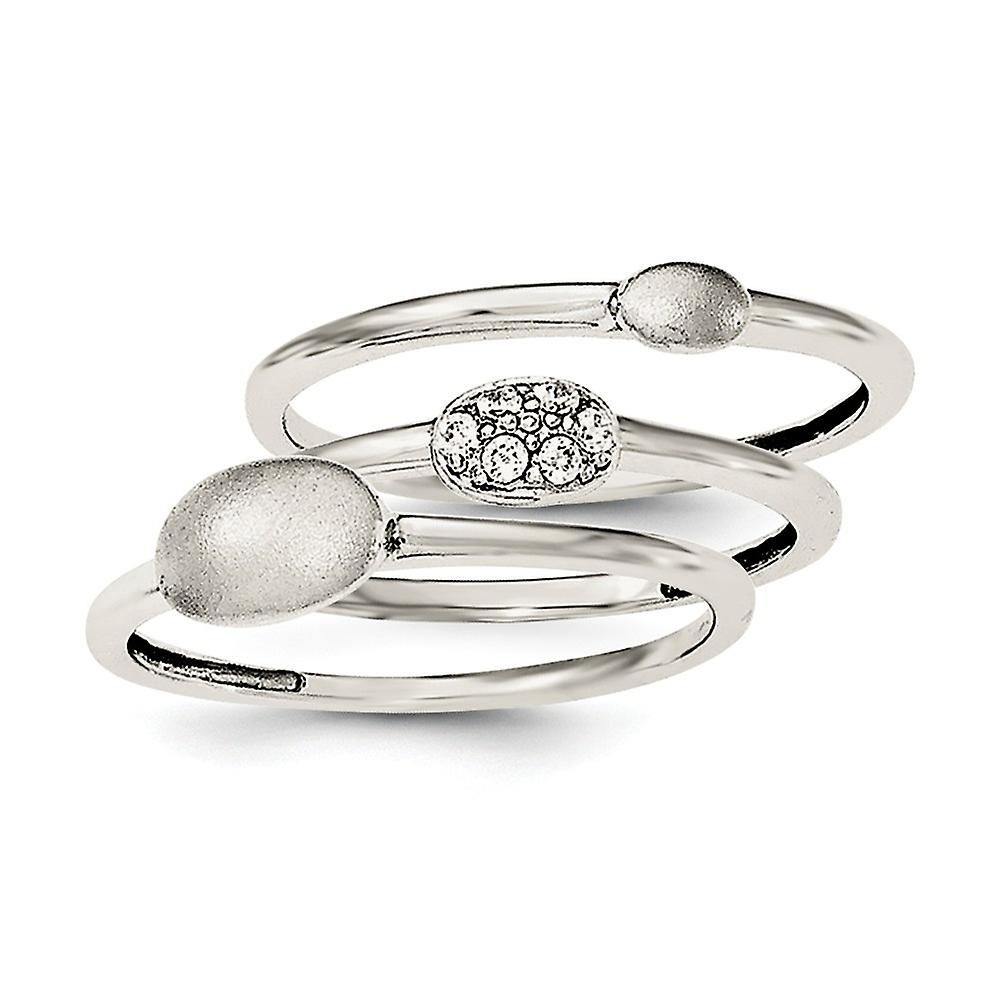 925 Sterling Silver Solid Brushed Polished Cubic Zirconia 3 Ring Set-Ring for Women - Ring Size: 6 to 8