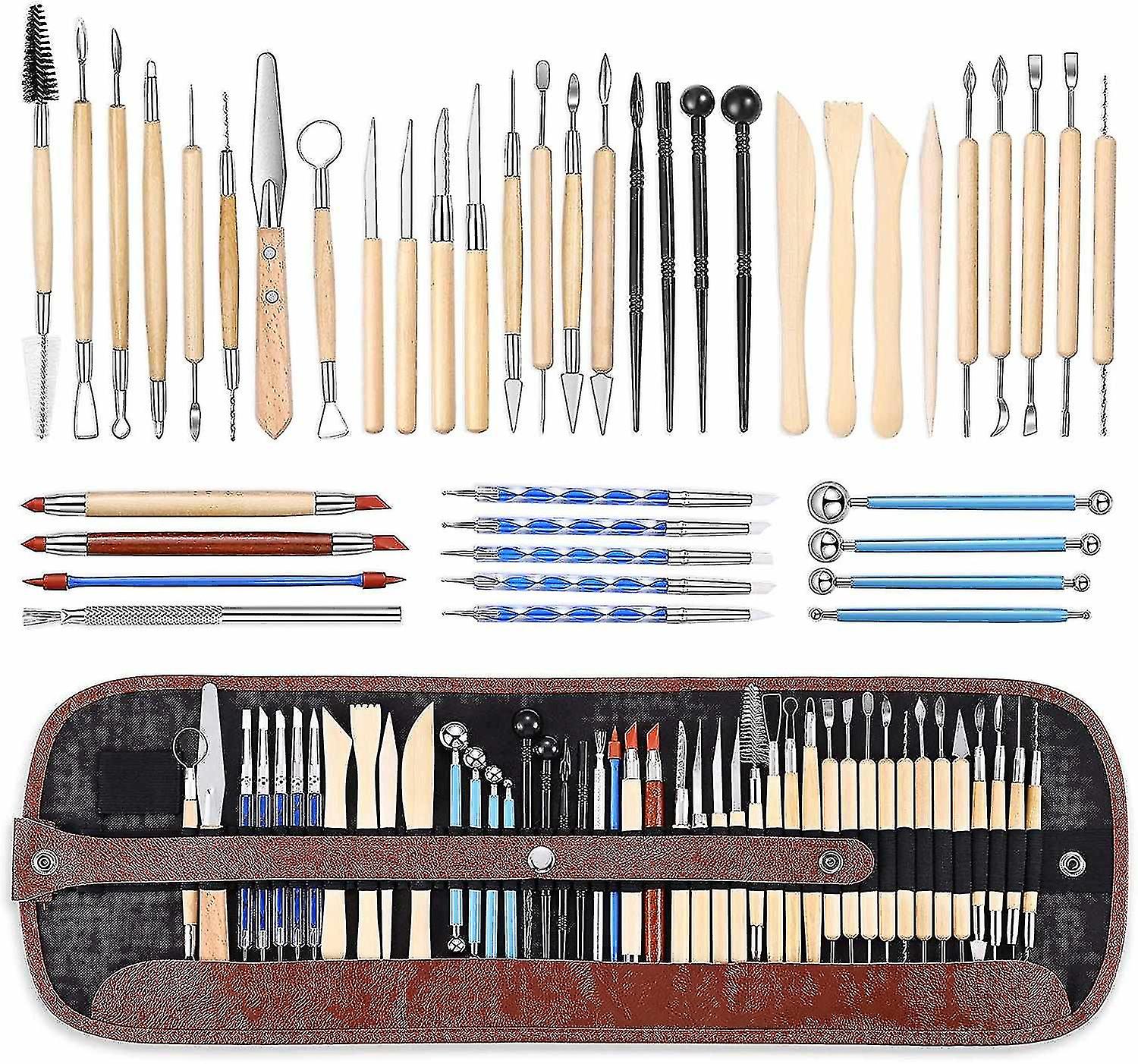 Pottery Clay Sculpting Tools 43pcs Double Sided Ceramic Clay Carving Tool Set With Carrying Case Bag