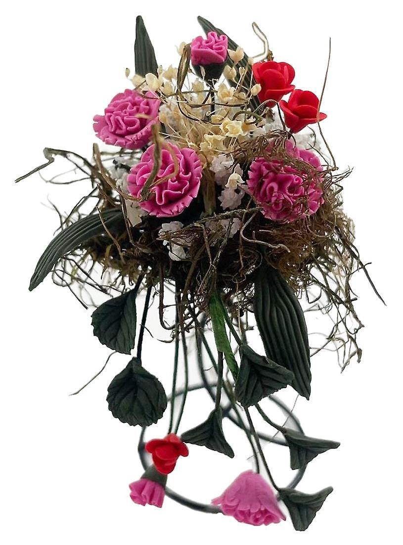 Dolls House Deep Pink Trailing Flowers On High Black Pedestal Garden Accessory