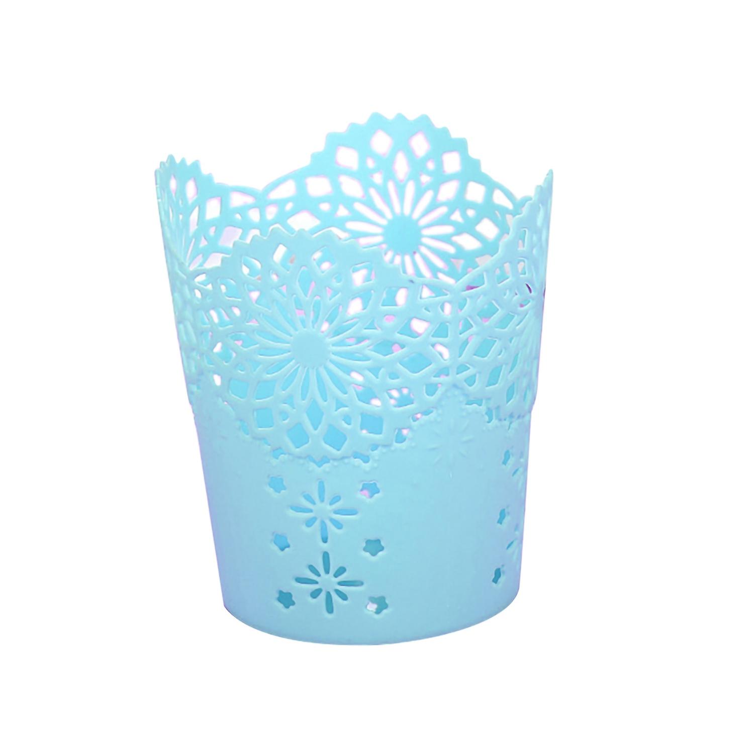 Pen Container Large Capacity Space-saving Plastic Hollow Design Wastebasket for Desktop