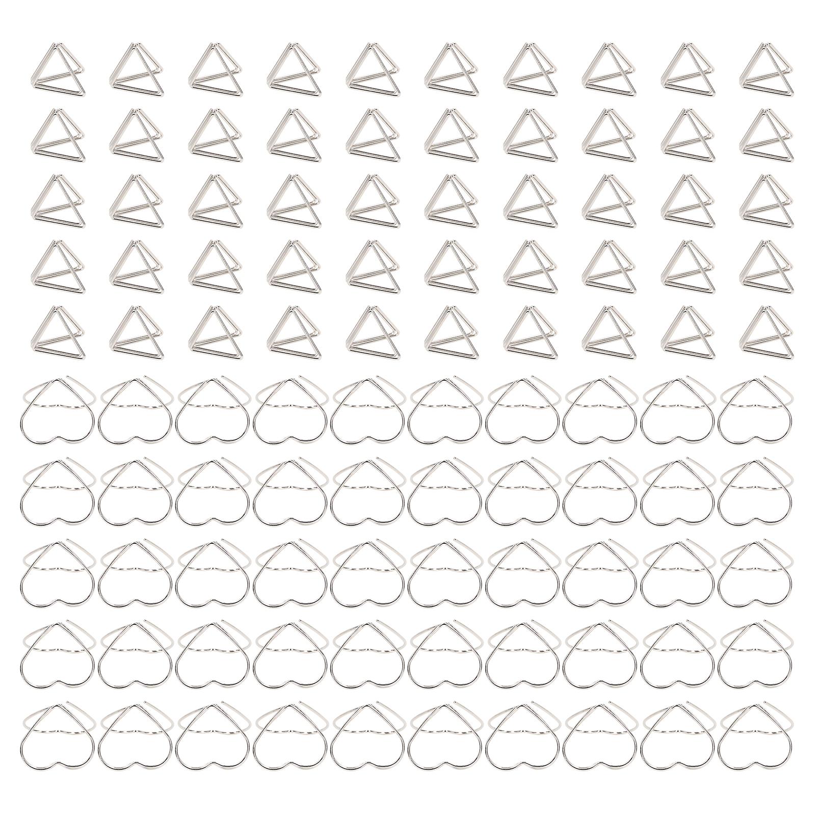 100pcs Mixed Paper Clips Set: Triangular and Love Heart 3D Designs for Bookmarks
