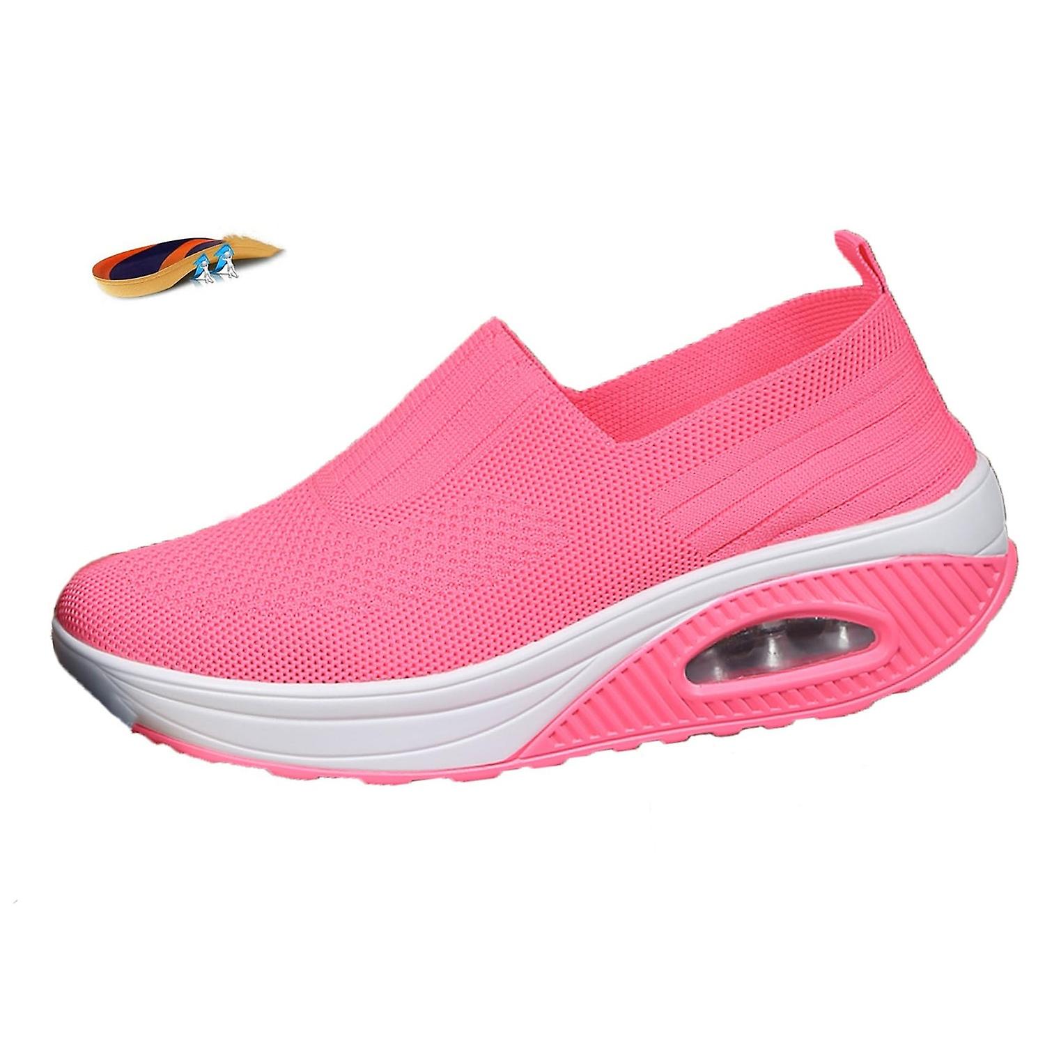 Women's Orthopedic Air Cushion Slip-on Walking Shoes Platform Casual Wedge Rocker Mesh Breathable An