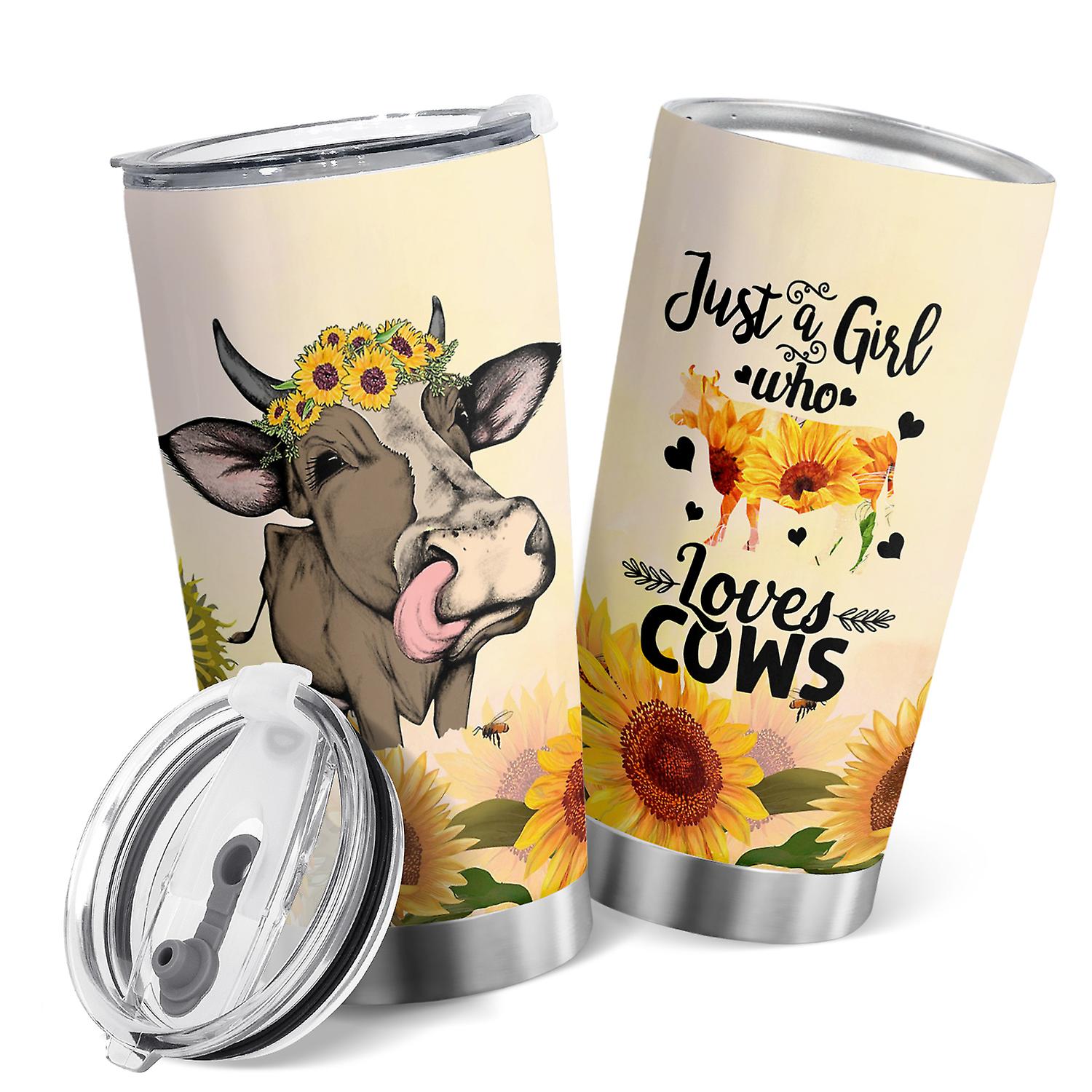 Oasisdream Just A Girl Who Loves Cows Design Tumbler with Lid Stainless Steel Sunflower Insulated Travel Cup