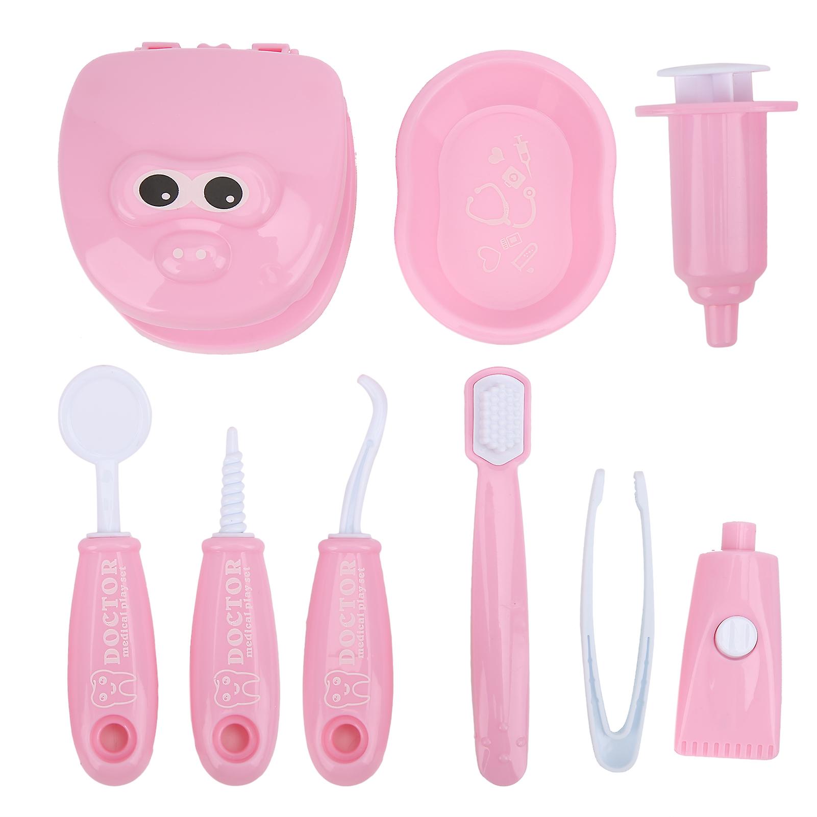 9pcs/set Children Pretend Play Dentist Check Tooth Model Set Dentist Role Playing SuppliesPink