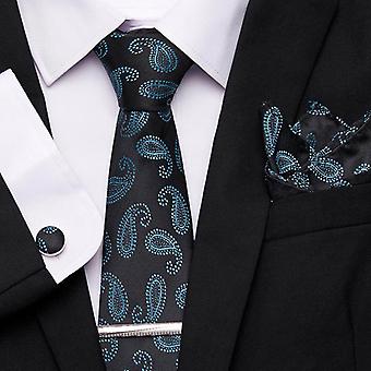 Tie Hanky Cufflinks Tie Clips Set for Men Formal Wedding Silk Business Jacquard Floral Tie