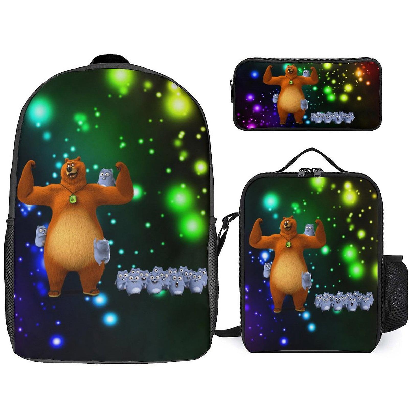 Grizzy Och Lämlarna Studenter Ryggsäck Skolbokväska med Lunchväska Pennfodral för pojkar Flickor 3 Piece Set Kombination