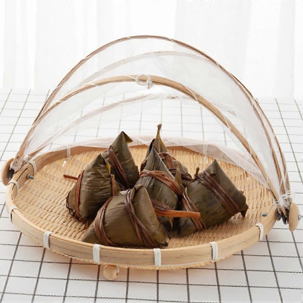 Μπαμπού τροφίμων που εξυπηρετούν σκηνή φυσικό χειροποίητο δίσκο πλέγμα καλάθι αποθήκευσης τροφίμων τραπέζι γεύματος σερβίρουν κάλυψη