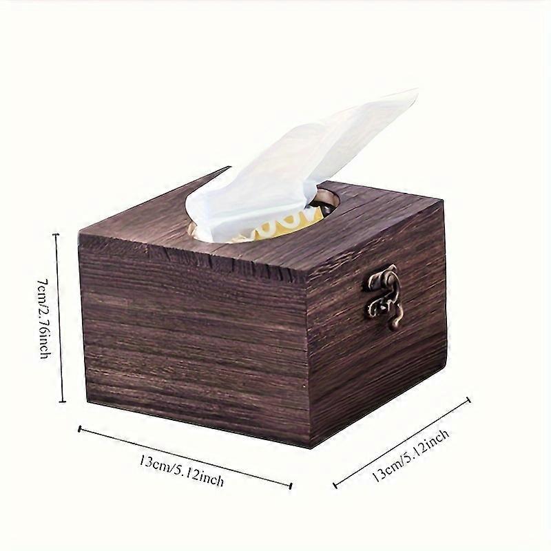 Rustic Wooden Tissue Box Cover - Elegant Vintage Rectangular Design with Convenient Napkin Dispenser Holder, Ornate Antique Brass Hinge, and Stylish D