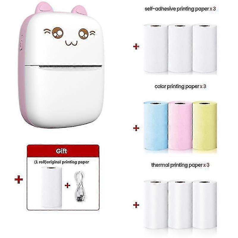 Children Birthday Gift Pocket Mini Printer Portable Bluetooth Thermal Printer With 9 Rolls Printing 
