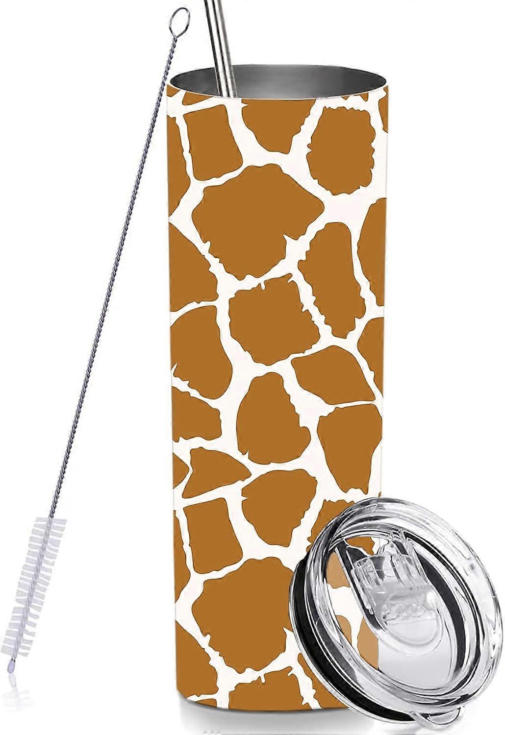 Giraffe Skinny Tumbler With Lid and Straw 20oz, Animal Skin Pattern Vacuum Insulated Stainless Steel Travel Coffee Cup