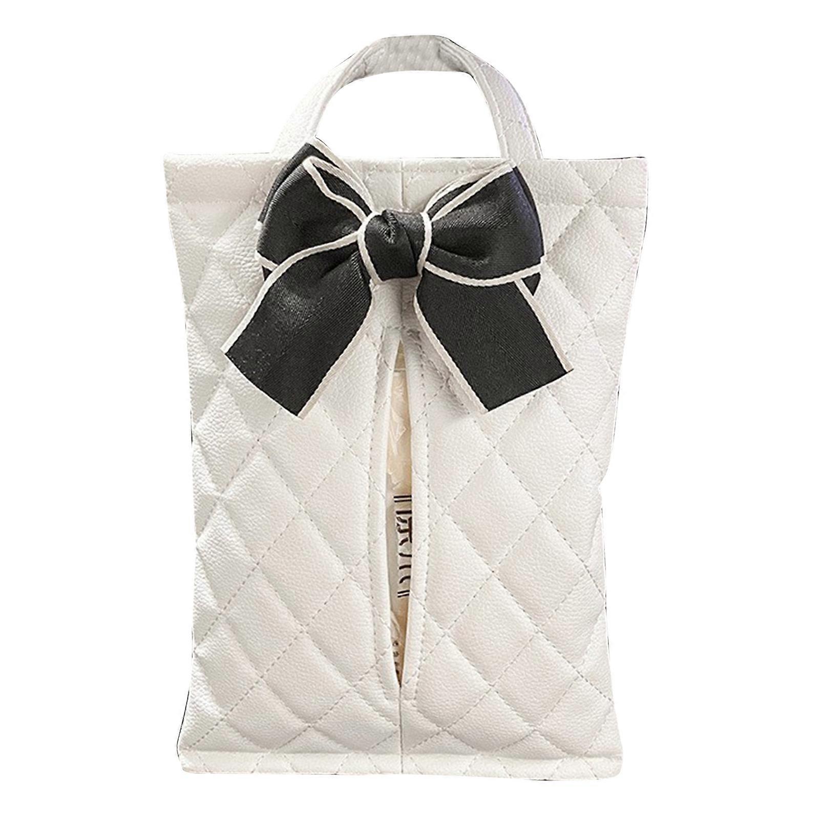 حقيبة مناديل السيارة معلقة مظهر جميل حقيبة مناديل السيارة المقاومة للماء لجميع أنواع المركبة Bowknot الأبيض