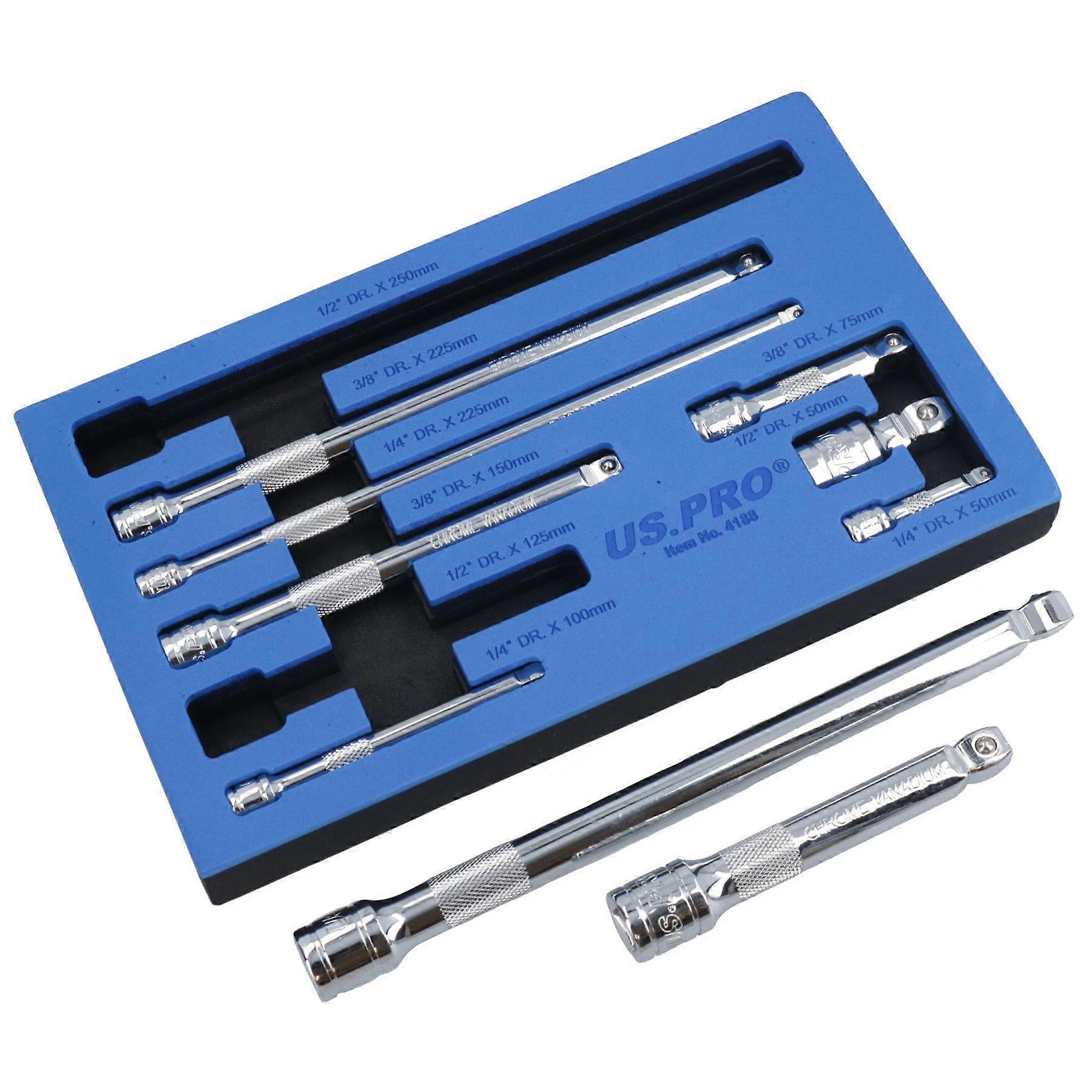 1/4 / 3/8 and 1/2 drive wobble extension bar 9pc set 50mm - 230mm BERGEN AT564