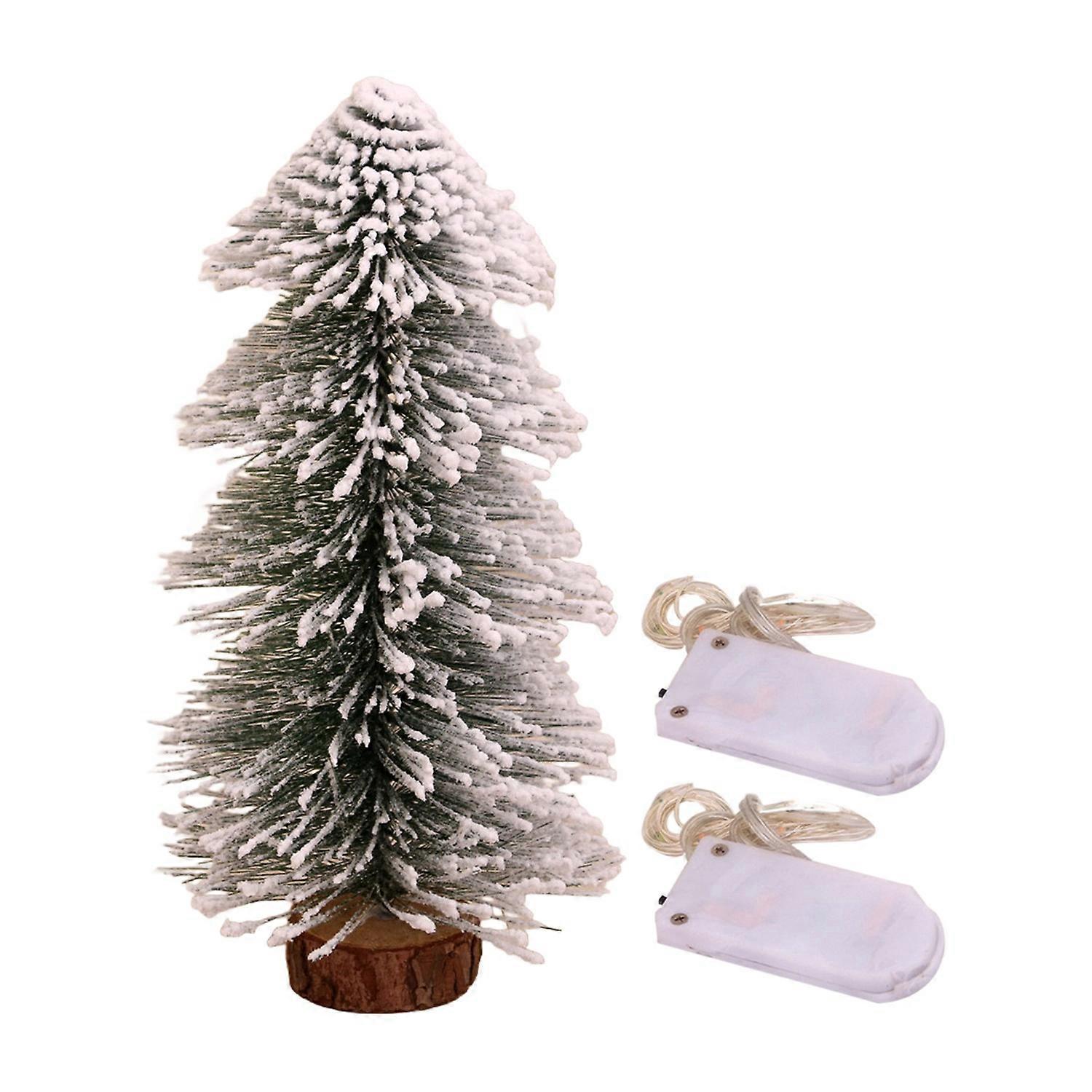 Artificial Christmas Tree Snow Flocked Pencil Pine Tree Figurine LED Light-up Cedar Ornaments