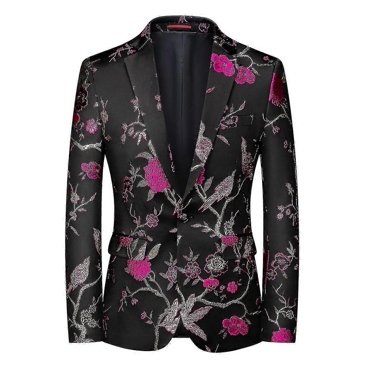 Yynuda Mens Embroidered Slim Fit One Button Notched Lapel Suit Jacket