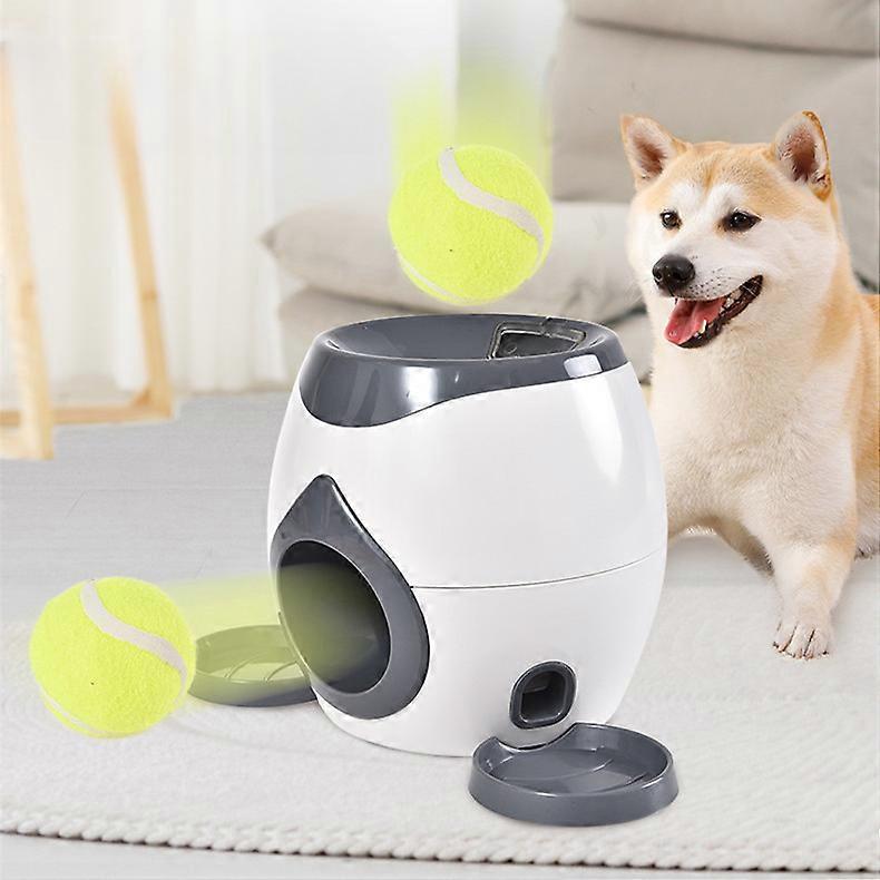 Dog Ball Launcher, Automatic Ball Launcher with with 2 Tennis Ball 2 Pet Bowl Throwing Food Reward Machine Interactive Toy Outdoor Throwing Game Fetch
