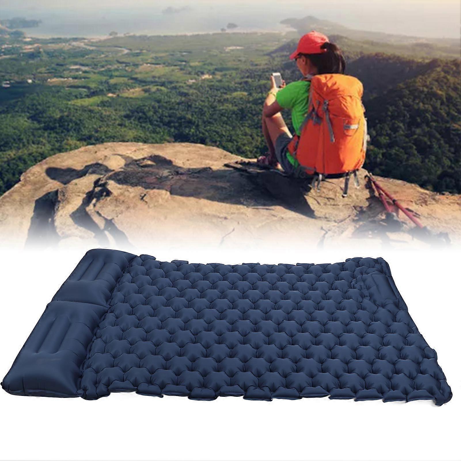 Double Inflatable Camping Sleeping Pads with Pillow Ergonomic Design Waterproof Nylon Camping Mat for Outdoor Navy 
