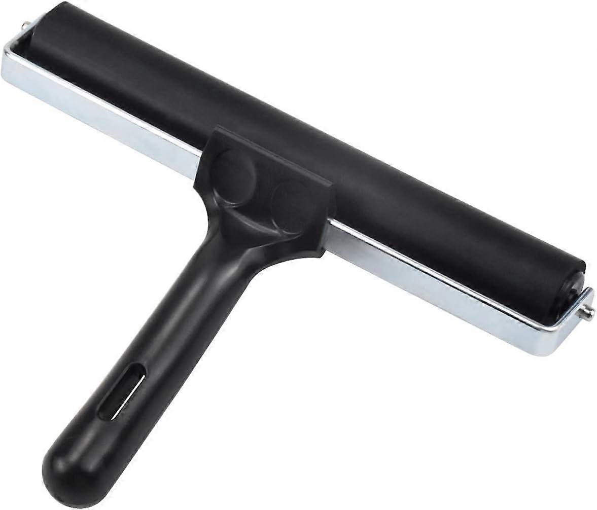 Ink Roller, 21Cm Rigid Rubber Roller, Rubber Brayer Roller, Pressure Rollers, Rubber Ink Roller With Metal Frame And Wooden Handle For Linocut