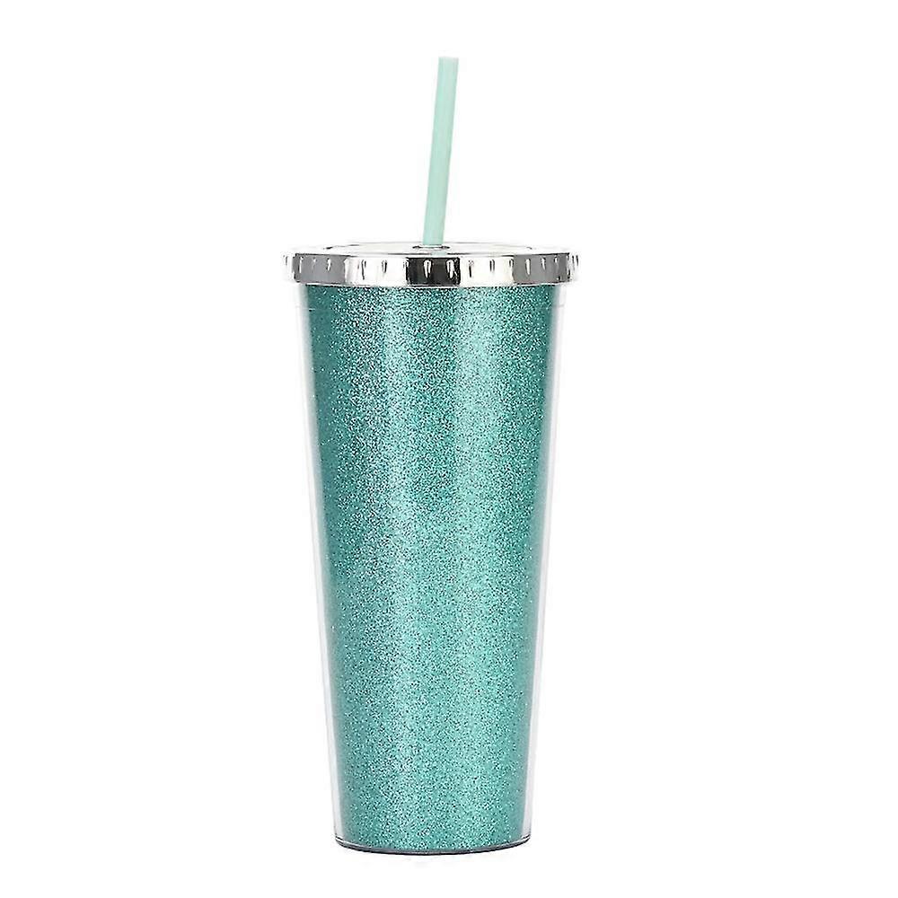 Gobelet d’eau froide réutilisable de 700 ml Gobelet en plastique, gobelet à boisson brillant à double couche avec couvercle et paille