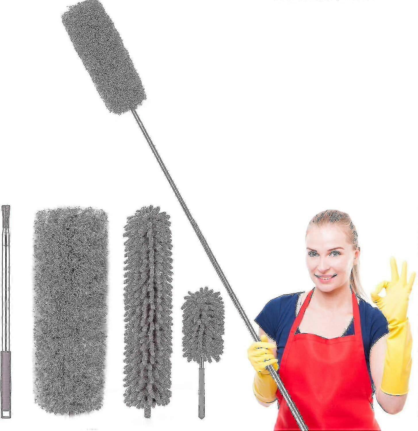 Dust Duster, Microfiber Telescopic Duster, Folding Duster With Extendable Stainless Steel 2.5 Meter Long Pole, Washable Ceiling Duster, Spider Web