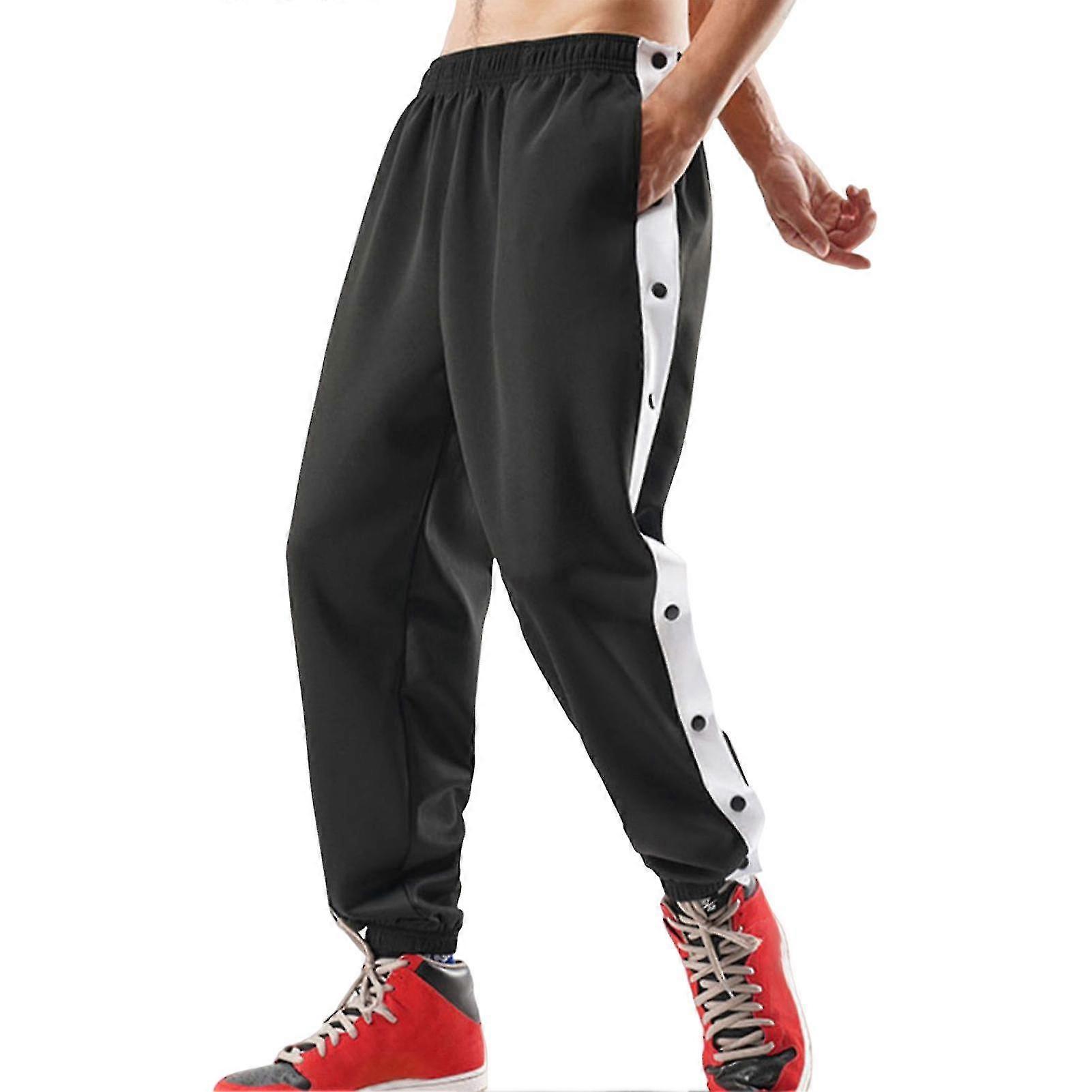 Men Mid-rise Buttons Pants Splicing Basketball Training Sweatpants