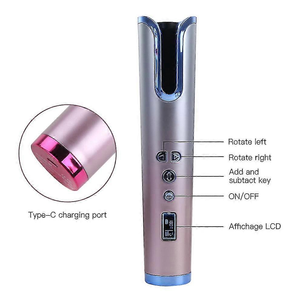 Cordless automatic hair curler usb rechargeable curling iron curls waves lcd display ceramic curly rotating curling wave styler