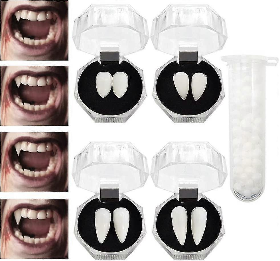 4 Pairs Halloween Vampire Teeth,vampire Fangs,horror False Teeth For Cosplay Halloween Themed Party Favors(4 Sizes)