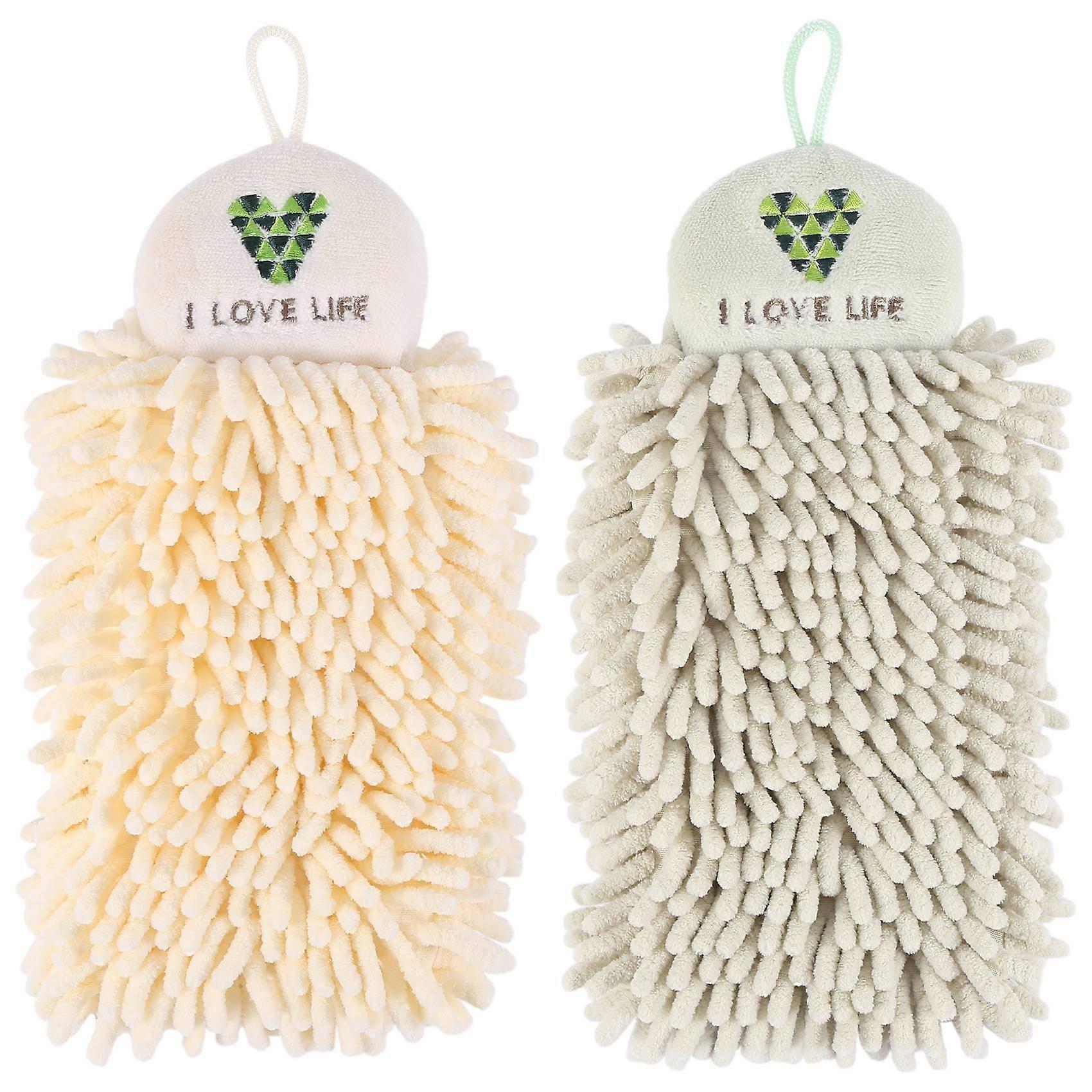 2Pcs Kitchen Hanging Towels Set Chenille Hand Face Wipe Towels Bathroom Washcloths