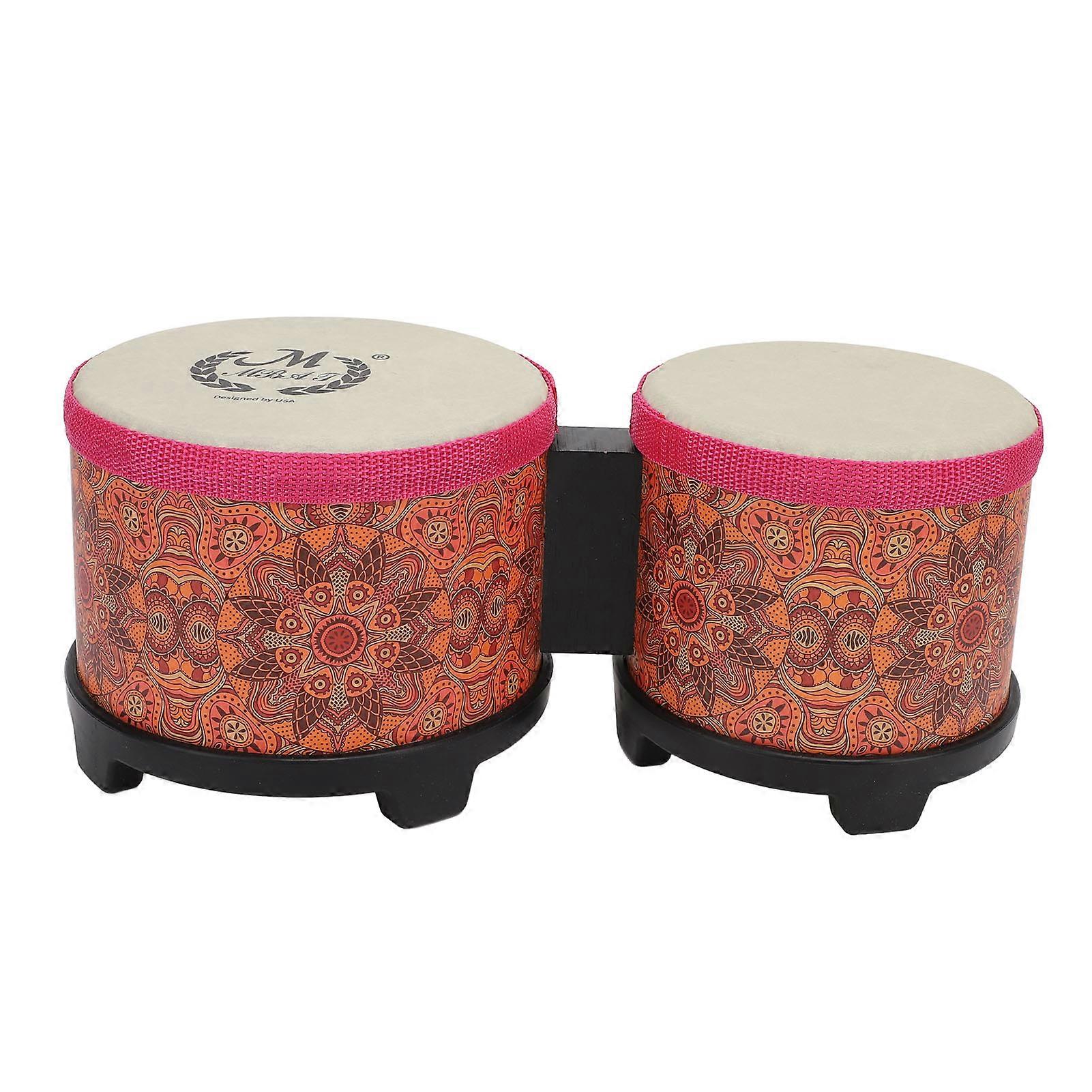 5 Inch 6 Inch Bongo Drum Set Combination Drum Hand Percussion Accompaniment Instrument for Kids Adults Orange Texture