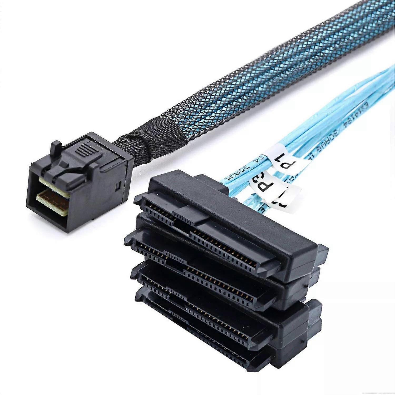 Mini SAS SFF-8643 to 4x 29pin SFF-8482 and 4x SATA 15pin Splitter Cable 1m