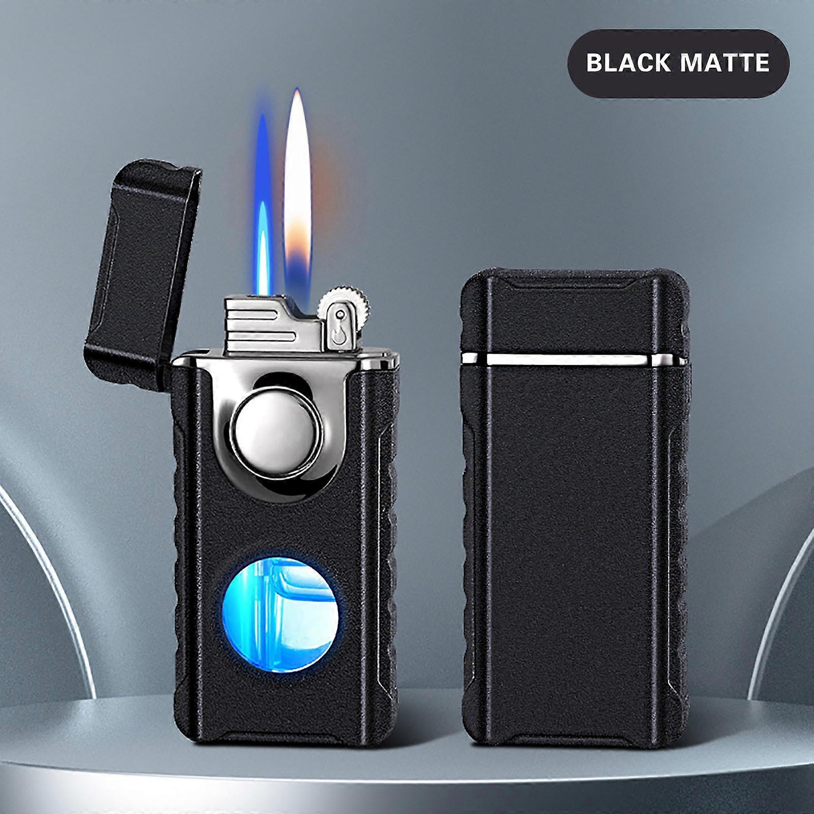 Flame Lighter With LED Blue Light Visible Tank, Creative Windproof Gas Torch Lighter, Fire Butane Lighter With A Gift Box, Gifts For Men