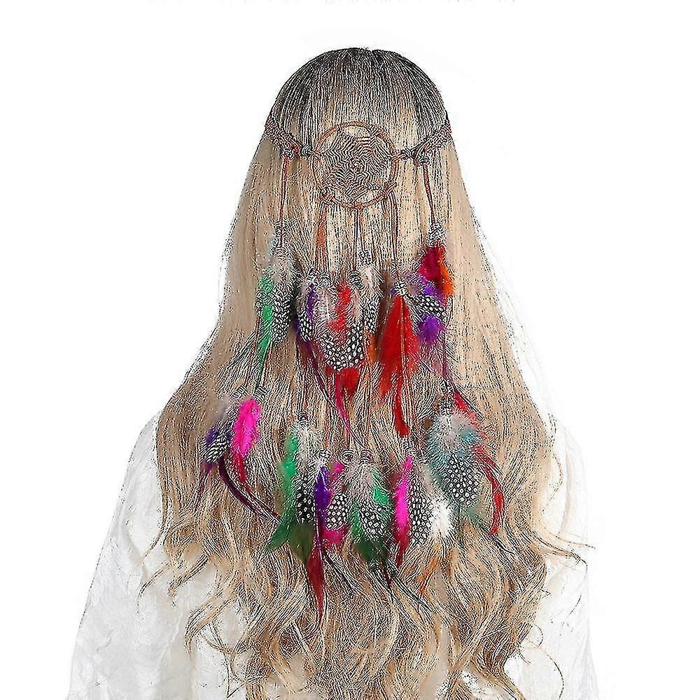 Indian Peacock Feather Headband Bohemian Princess Head Chaincolour