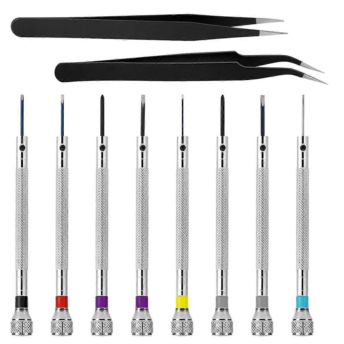 8Pcs Mini Precision Watch Screwdriver Set with Two Extra Tweezers for Watches Glasses Electronics W