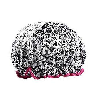 1 Stück Duschhaube wiederverwendbare Badekappe, doppelt verdickende wasserdichte Duschhaube (Blume)