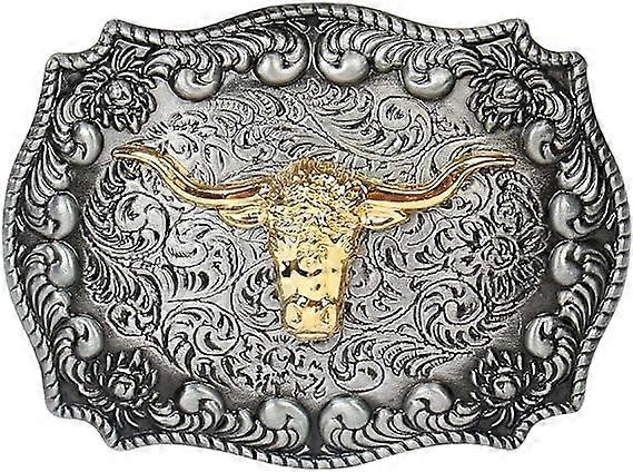 Long Horn Bull Western Belt Buckle 8.6*6.2cm Silver