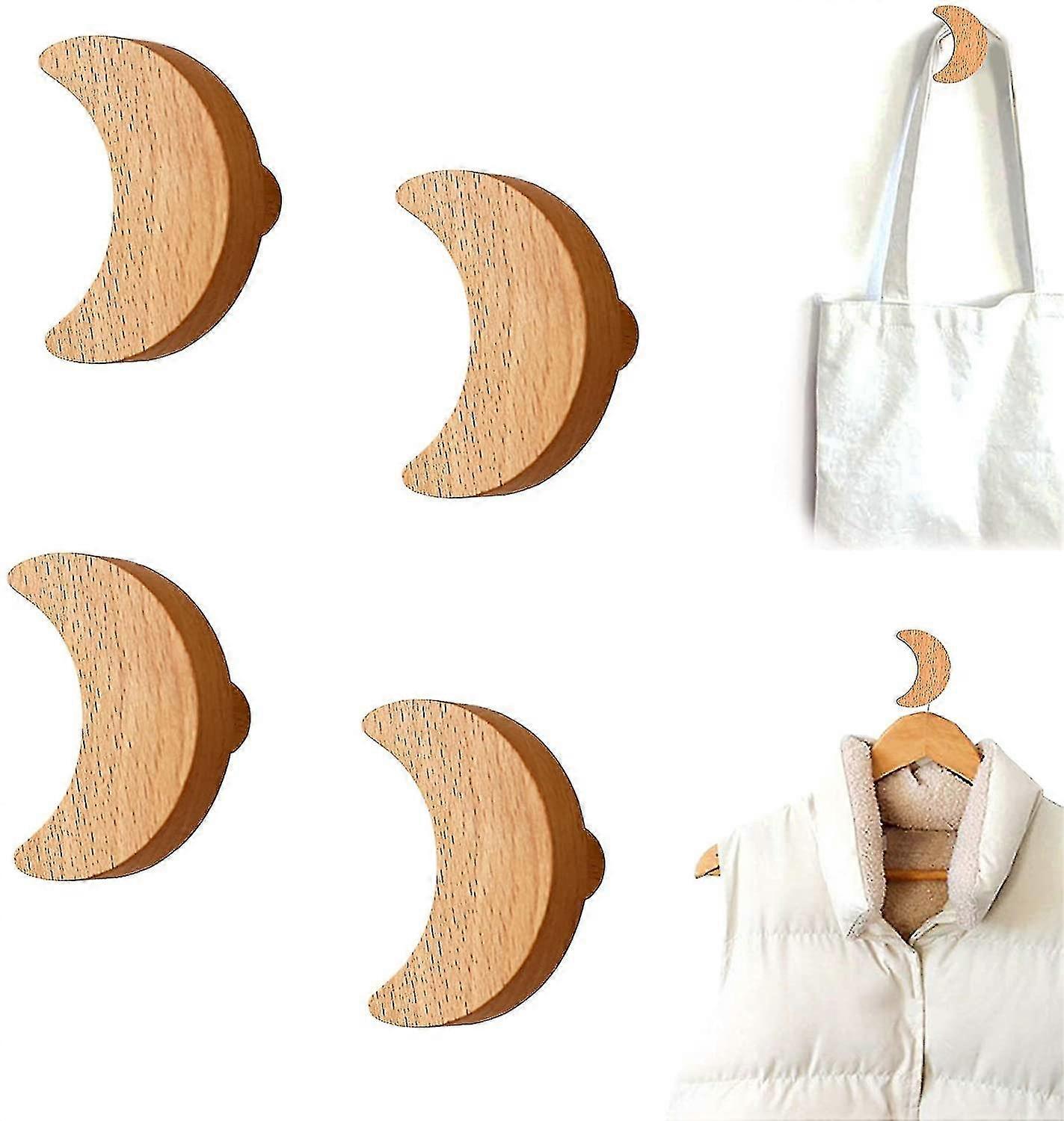 Wooden Wall Mounted Coat Hooks Natural Solid Wood Coat Rack Hat 4pcs