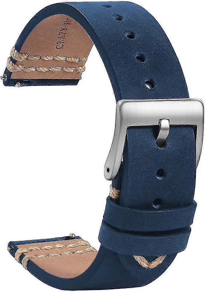 Leather Watch Straps 20mm - Soft Black Quick Release Watch Bands Replacement -