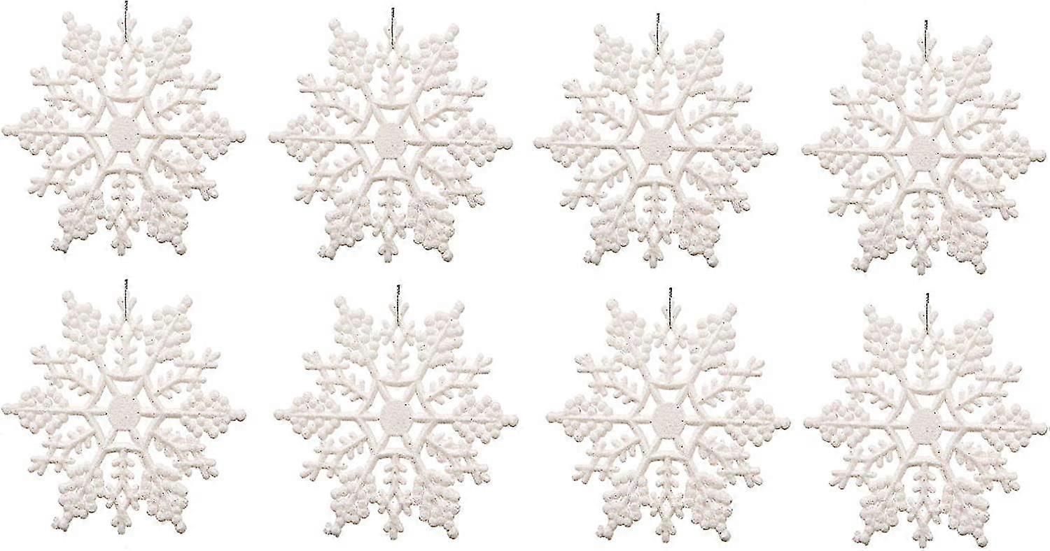 Mini 3inch Plastic Snowflake Ornaments, Tiny 24pcs Sparkling White Iridescent Glitter Snowflake Ornaments On String Hanger For Decorating, Crafting,we