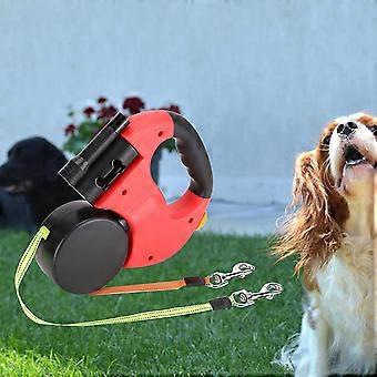 Haustier Walking Leine, Nylon Doppelköpfiges Hundegeschirr, Automatisch ausziehbares Hundegeschirr (scharlachrot)