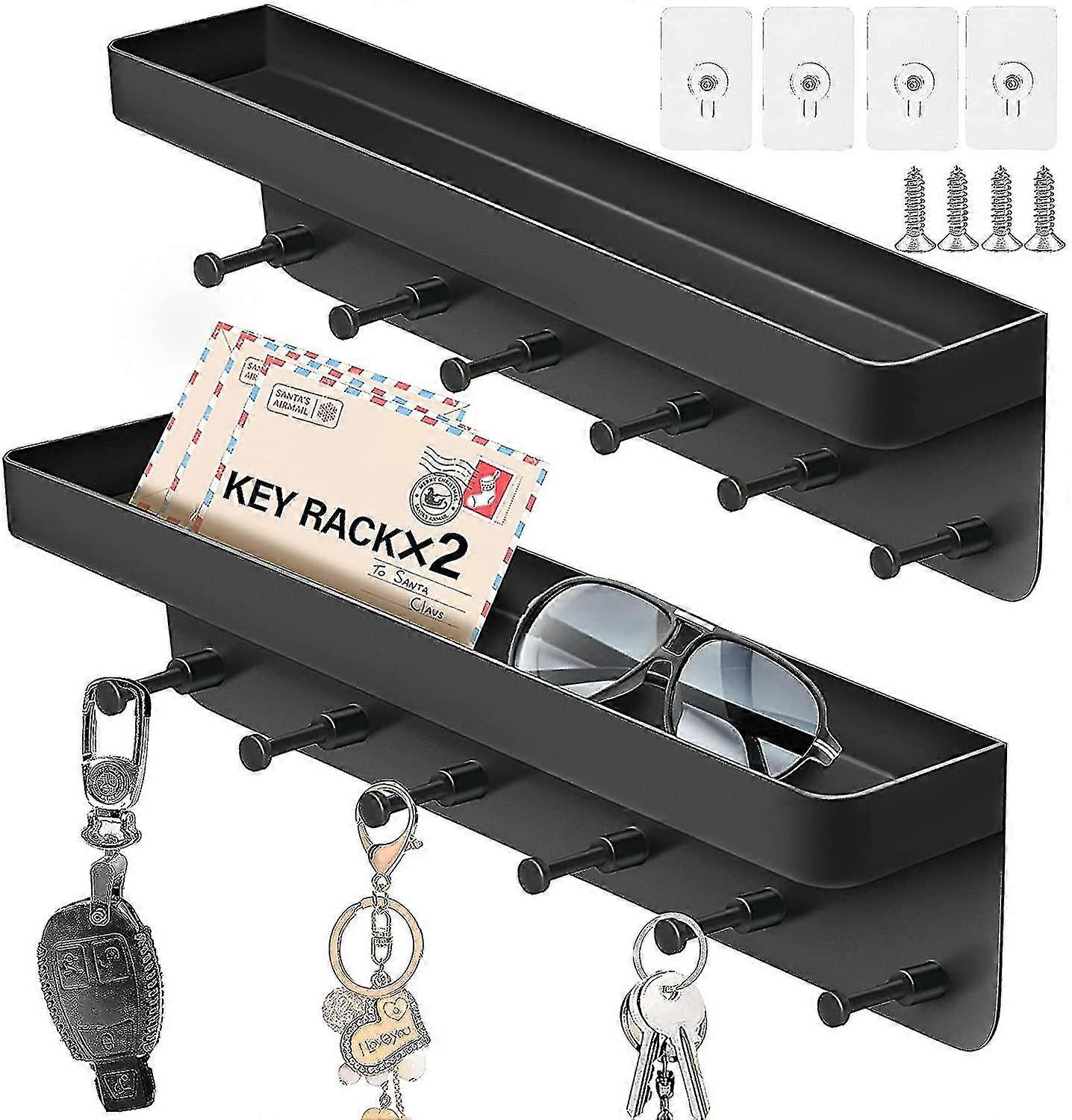 2pcs Key Rack With Shelf, Wall Key Board 6 Hooks, Self-adhesive Key Holder