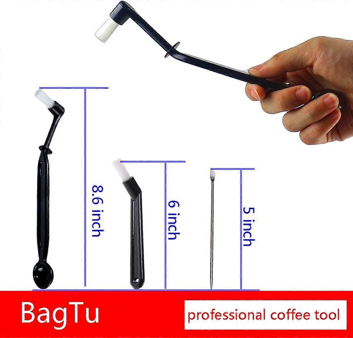 Espresso Machine Accessories Set of 3 - Black Cleaning Brushes and Decorating Brush on Coffee