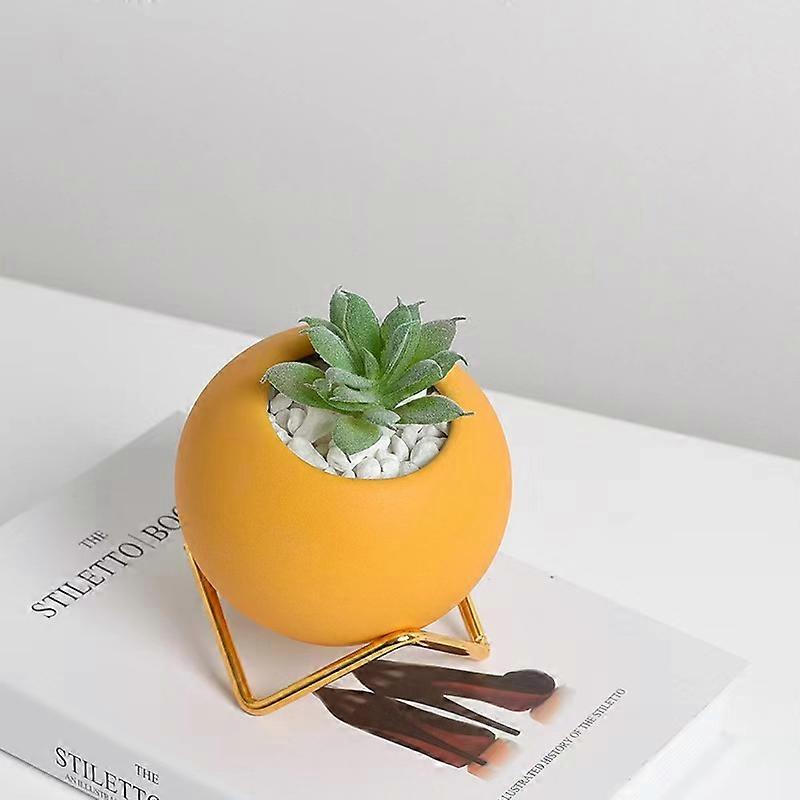 Vasos de flores cerâmicos e plantadores com metal dourado stand 4 polegadas D