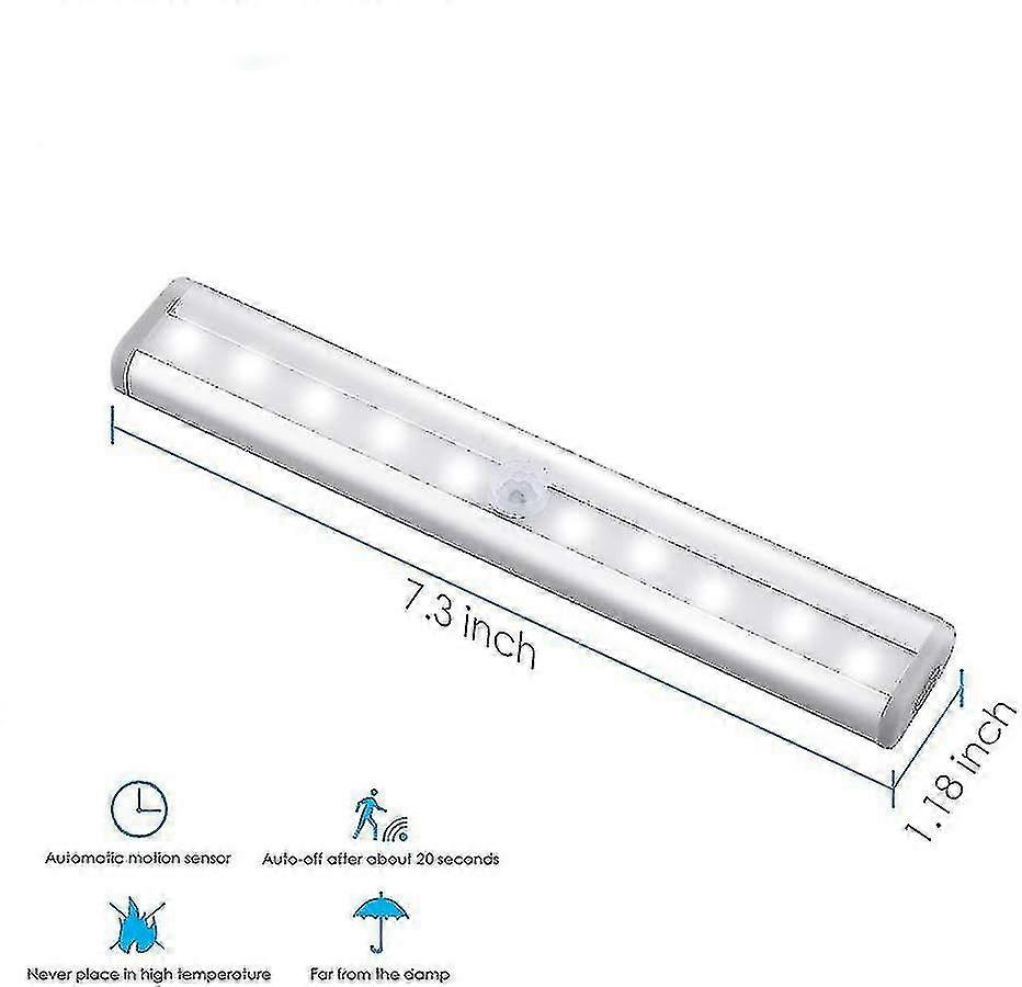 Motion Sensor Light Bar, (10 Led, 3 Pack) Wardrobe Wireless Lamp