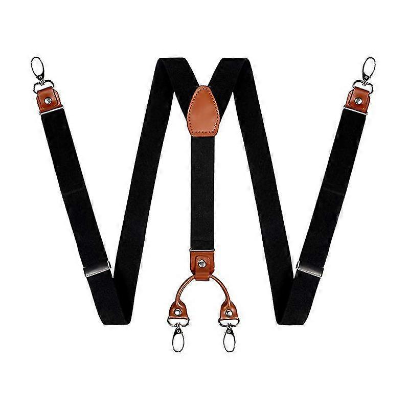 Mens Y-shaped Wide Heavy Duty Suspenders With 4 Metal Clips Adjustable Elastic Straps