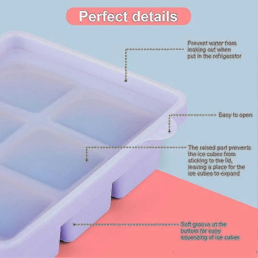 Ice Cube Tray With Lid, 3 Packs 18 Cubes, Silicone Large Ice Cube Molds, Flexible Stackable And Eas