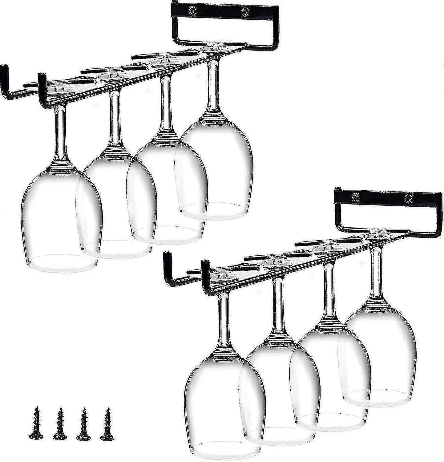 בר קיר רכוב על קיר ברזל בשורה אחת מחזיק זכוכית יין 2 חתיכות (שחור)