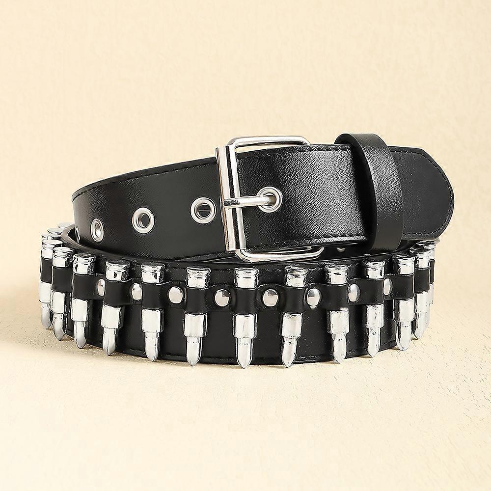 Bullet Rock Rivet Belt Punk PU Läder för Kvinnor Män Jeans Gothic Kläder Tillbehör (Svart)