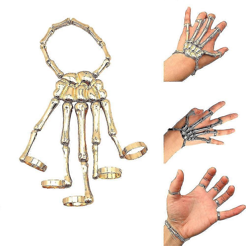 Adjustable Skeleton Fingers Bracelet Gothic Punk Skull Ghost Hand Chain Halloween