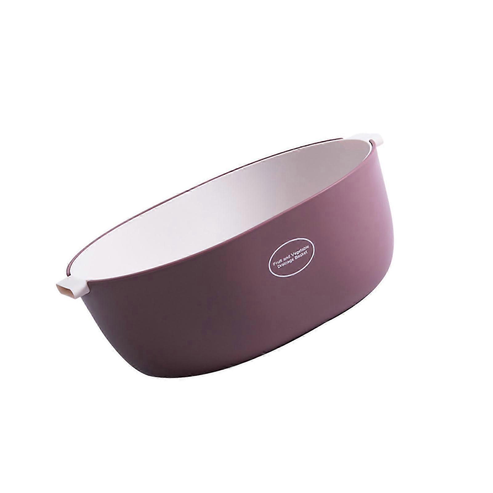 Dark Red Double Layer Kitchen Drain Basket with Handle Cross Draining Hole for Vegetable and Fruit Storage
