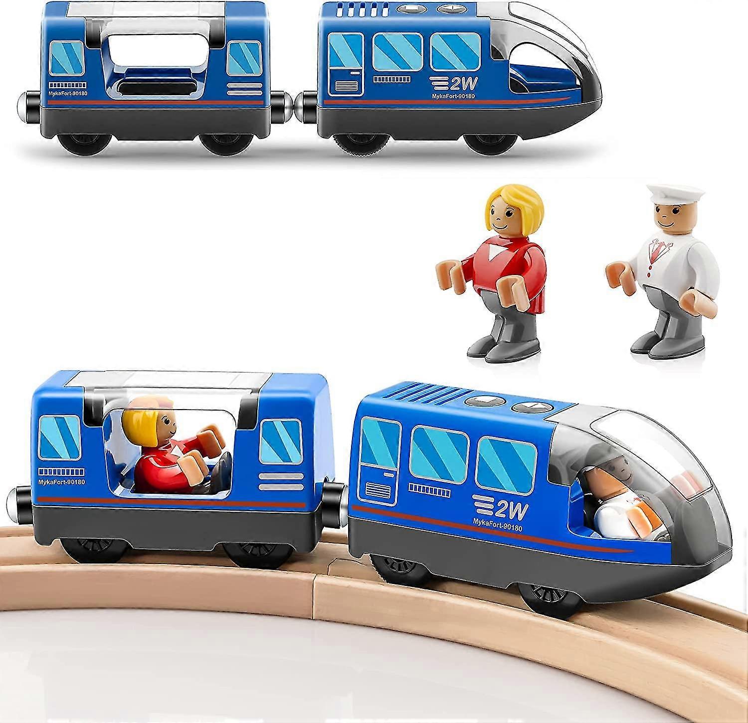 Battery Powered Locomotive Train - Train Set Compatible With Thomas, Brio, Chuggington Trains And Wooden Tracks (not Included) - Blue