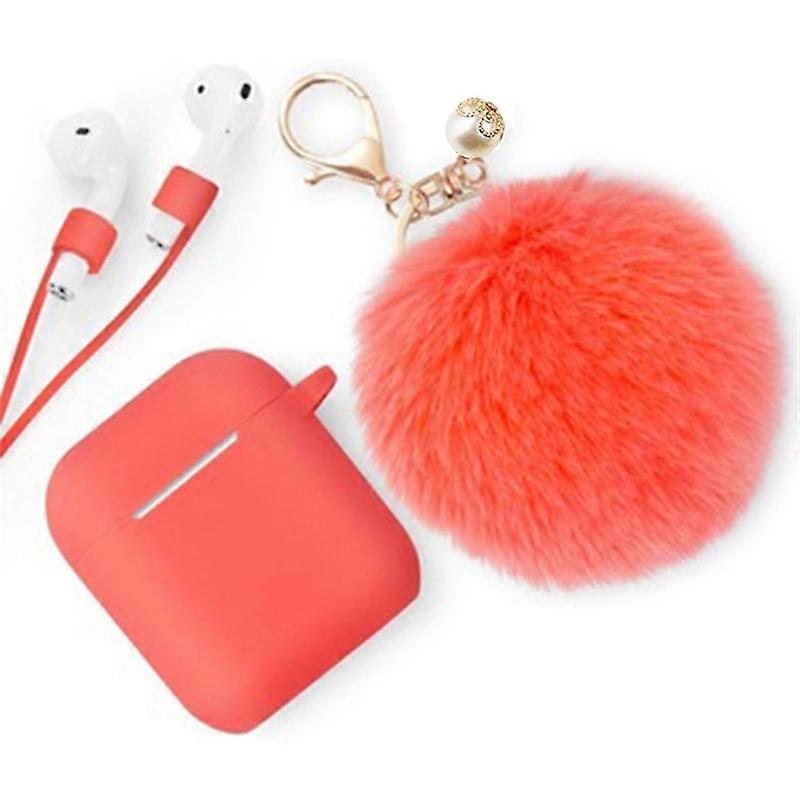 redBluetooth Earphone Silicone Protective Case with Plush Ball for Airpods1 and Airpods2